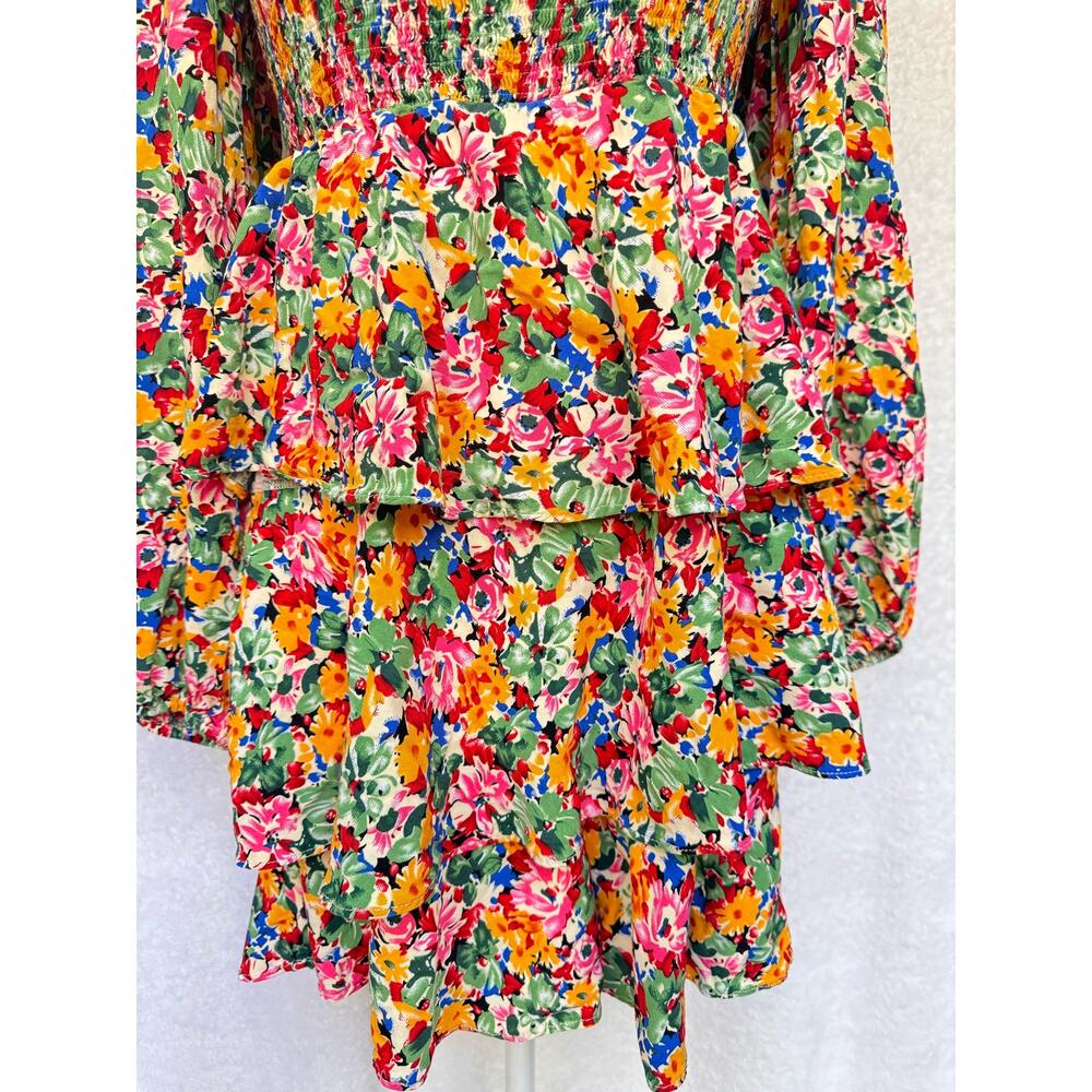 Hailey & Co Colorful Floral Long Sleeve Tiered Romper Mini Dress Women's Small - Picture 10 of 11